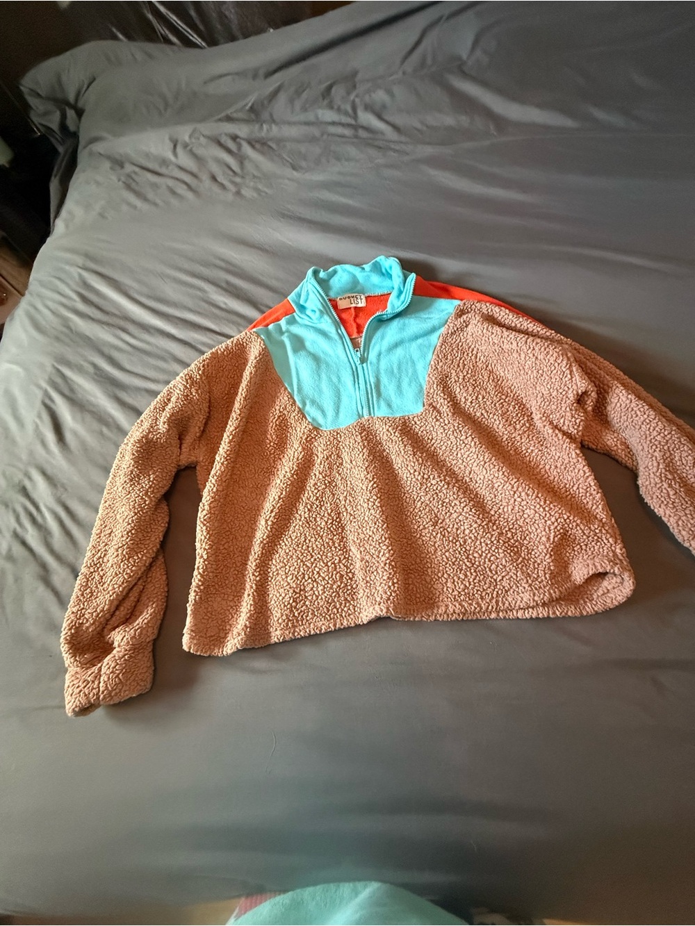 Cozy Sherpa Pullover with Aqua and Coral Accents